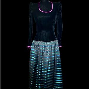 William Pearson - 80's Velvet & Ribbon Maxi Dress - Size 6